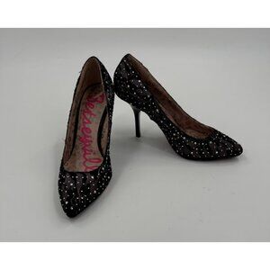 Betseyville by Betsey Johnson Black Lace & Rhinestone High Heel Pumps Size 7